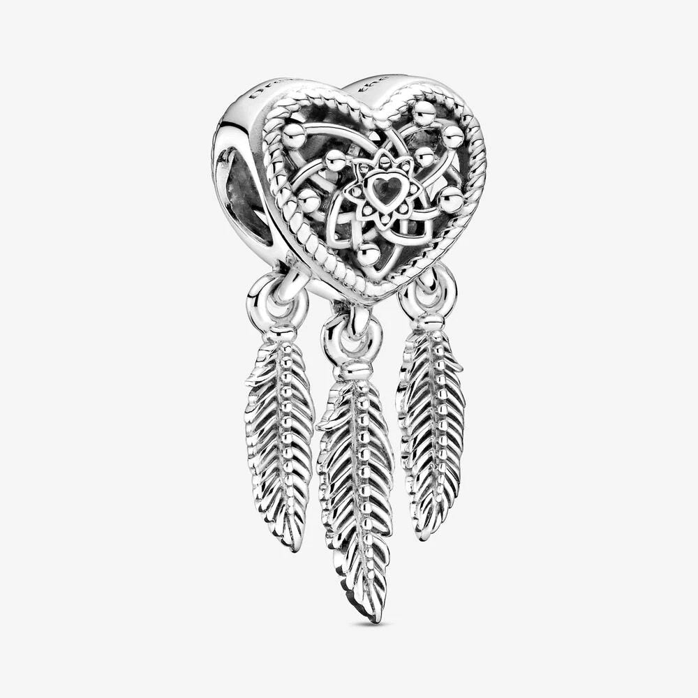 Charm Pandora Acchiappasogni con tre piume e cuore openwork - 799107C00 - Simmi gioiellerie -Charm