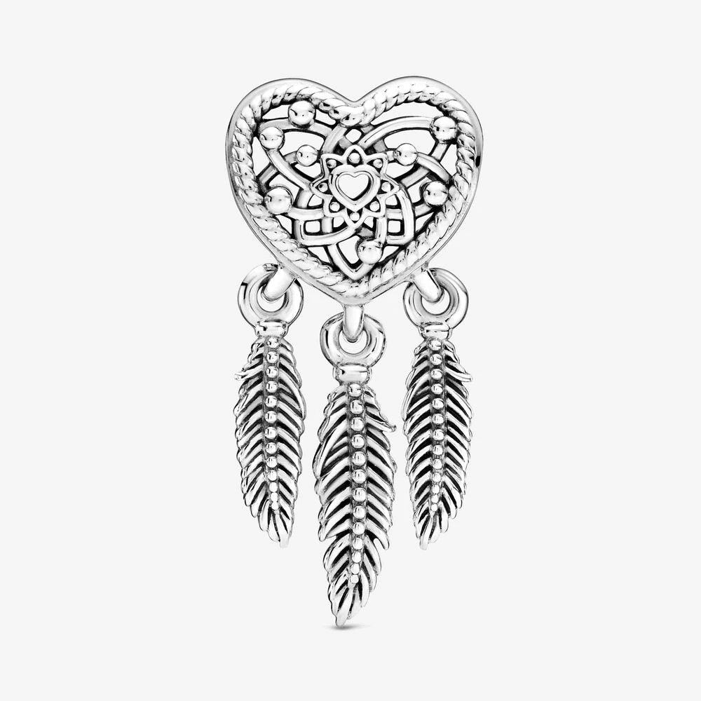 Charm Pandora Acchiappasogni con tre piume e cuore openwork - 799107C00 - Simmi gioiellerie -Charm