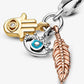 Charm Pandora pendente Spiritualità con mano di Fatima, occhio onniveggente e piuma - 768785C01 - Simmi gioiellerie -Charm