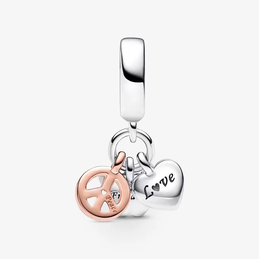Charm pendente bicolore triplo Cuore Arcobaleno, Farfalla e Pace - 782572C01 - Simmi Gioiellerie -Charm