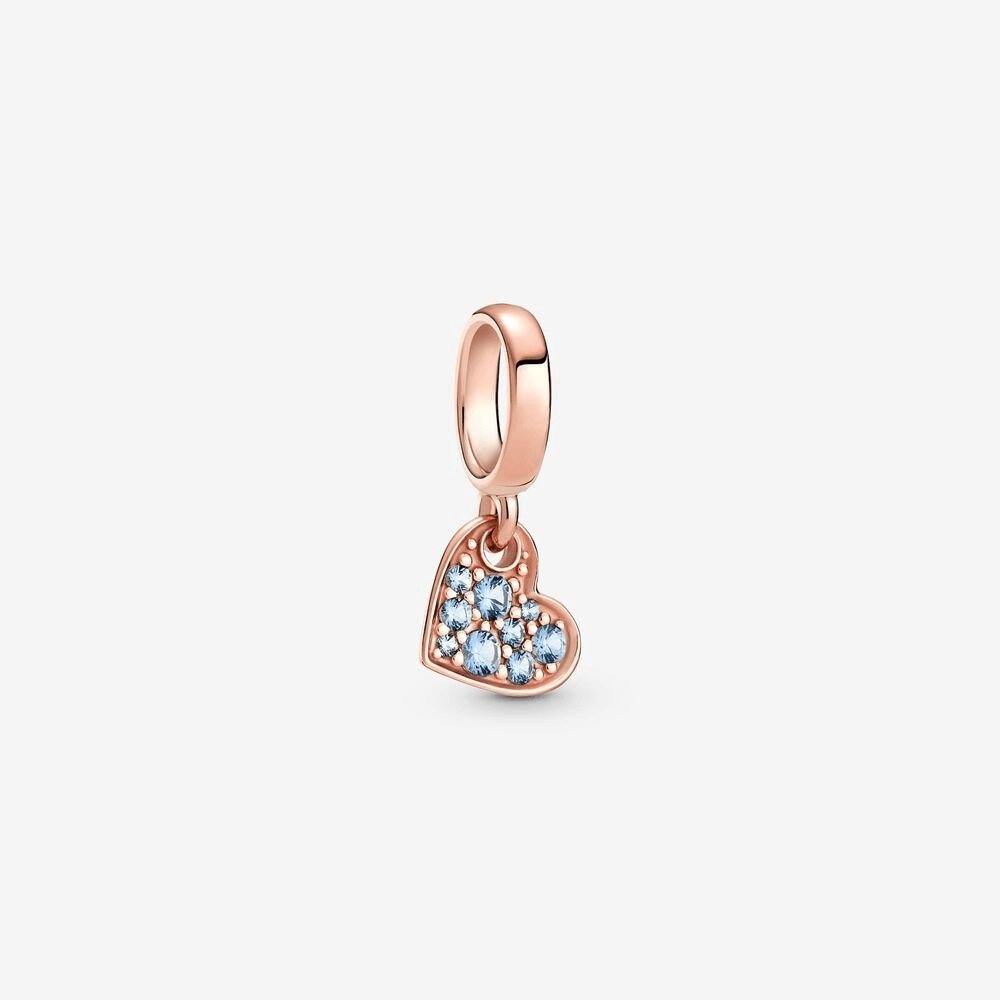 Charm pendente Cuore obliquo con pavé azzurro - 789404C01 - Simmi Gioiellerie -Charm