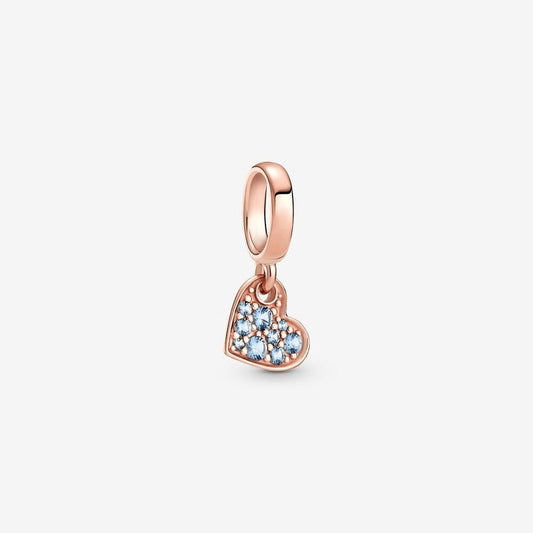 Charm pendente Cuore obliquo con pavé azzurro - 789404C01 - Simmi Gioiellerie -Charm