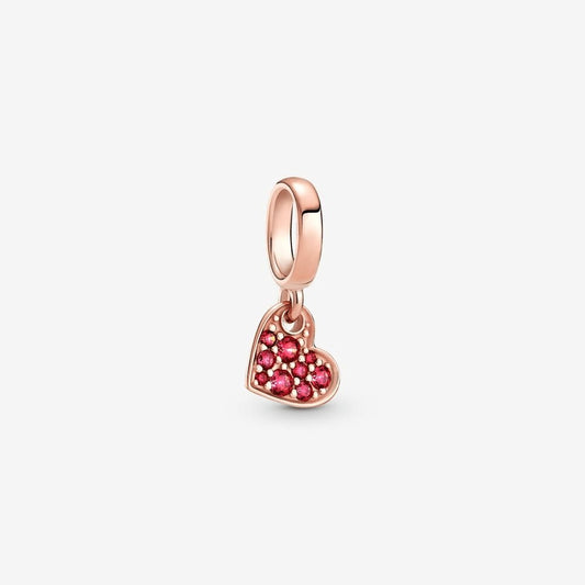 Charm pendente Cuore obliquo con pavé rosso - 789404C02 - Simmi Gioiellerie -Charm