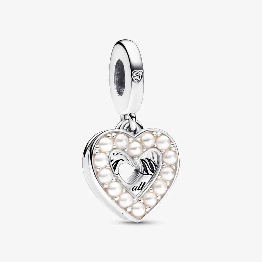 Charm Pendente Doppio Cuore con Perle Coltivate d'Acqua Dolce - 792649C01 - Simmi Gioiellerie -Charm