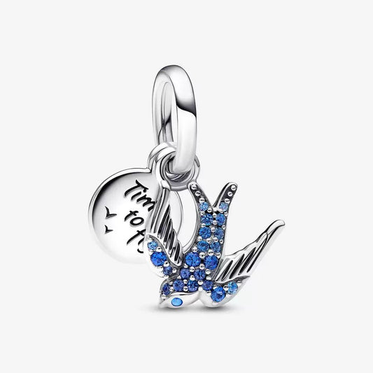 Charm pendente doppio Rondine Scintillante e Messaggio - 792570C01 - Simmi Gioiellerie -Charm
