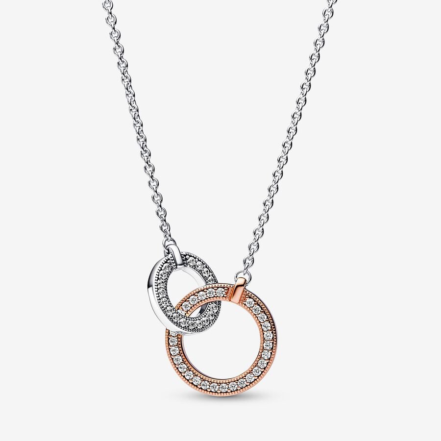 Collana Cerchi Intrecciati Bicolore e Pavè - 382778C01-45 - Simmi Gioiellerie -Collane