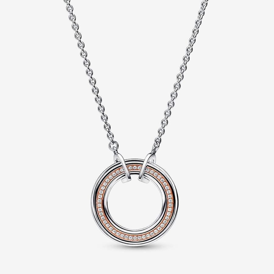 Collana Cerchio Bicolore Logo e Pavè - 382772C01-50 - Simmi Gioiellerie -Collane