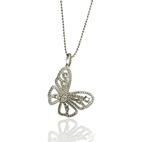 Collana Con Ciondolo A Farfalla E Cuore In Argento 925 E Moissanite 0,35 Ct, Personalizzabile, Animas Jewels