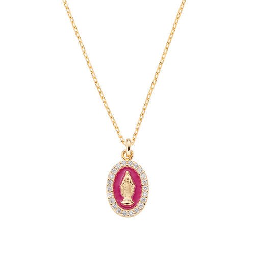 Collana mini Medaglia Miracolosa smaltata Bordeaux - CLMISMGBO - Simmi Gioiellerie -Collane