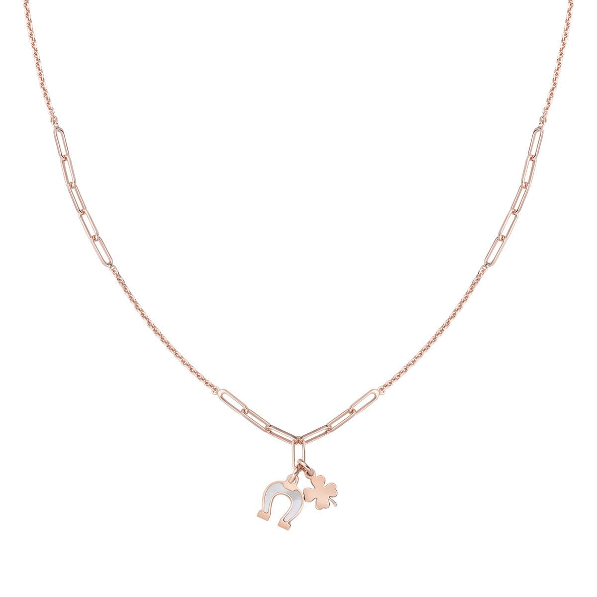 Collana Quadrifoglio e Ferro di Cavallo Rosè - CLMPFCRB - Simmi Gioiellerie -Collane