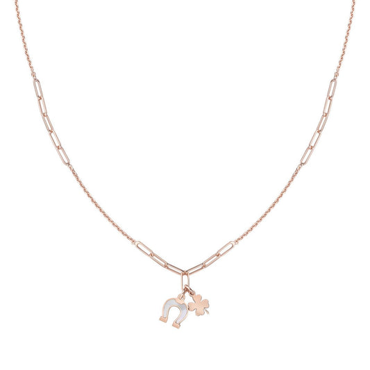 Collana Quadrifoglio e Ferro di Cavallo Rosè - CLMPFCRB - Simmi Gioiellerie -Collane