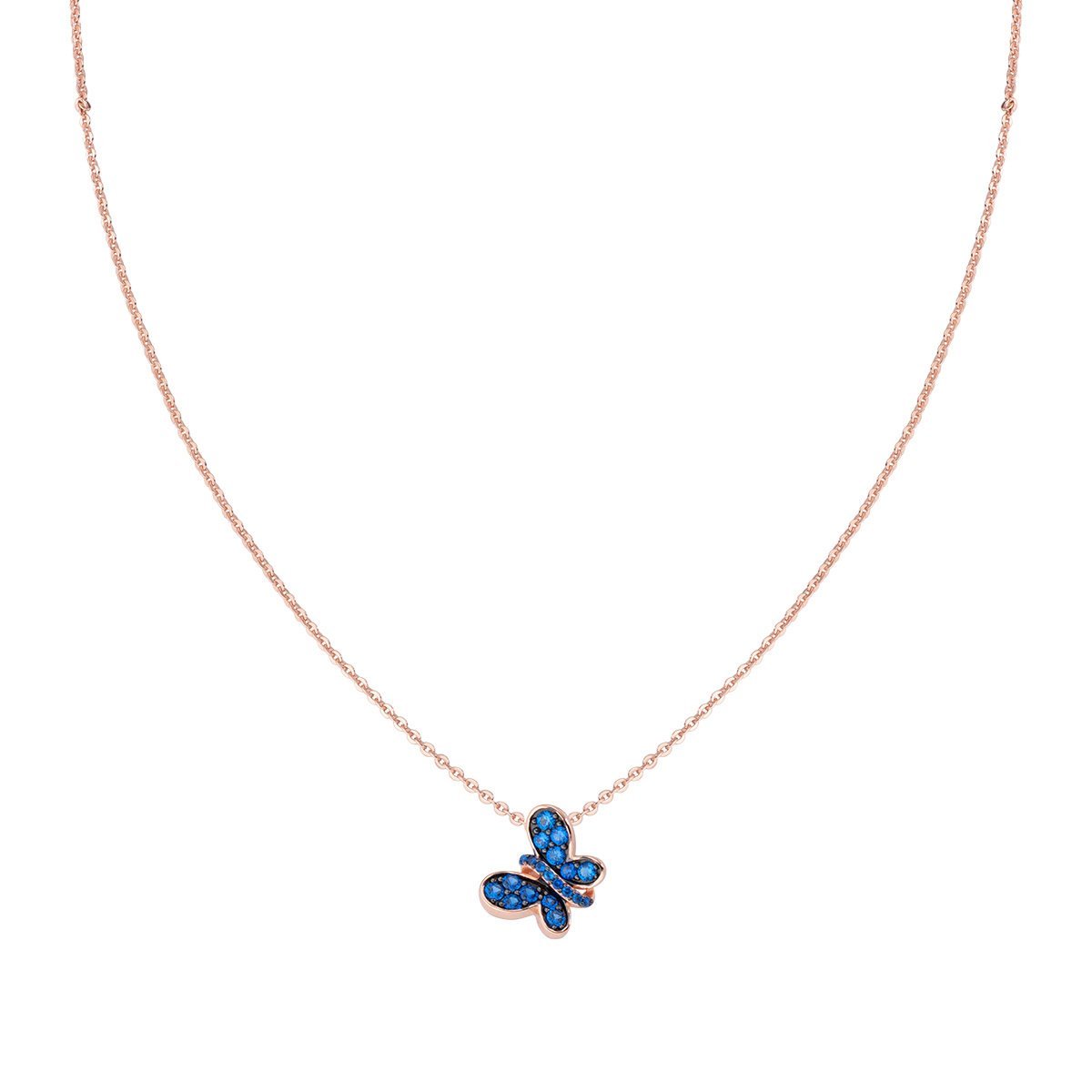Collana Rosè Farfalla Zirconi Blu - CLBURBL - Simmi Gioiellerie -Collana