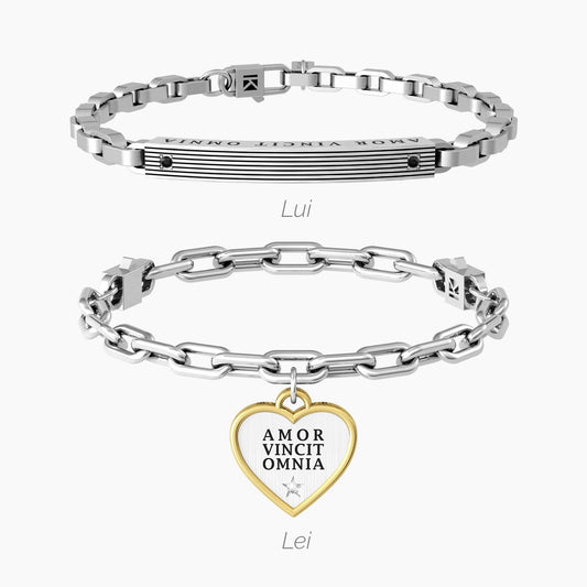 Coppia di bracciali con catena e frase amor vincit omnia - 732131 - Simmi Gioiellerie -Bracciali