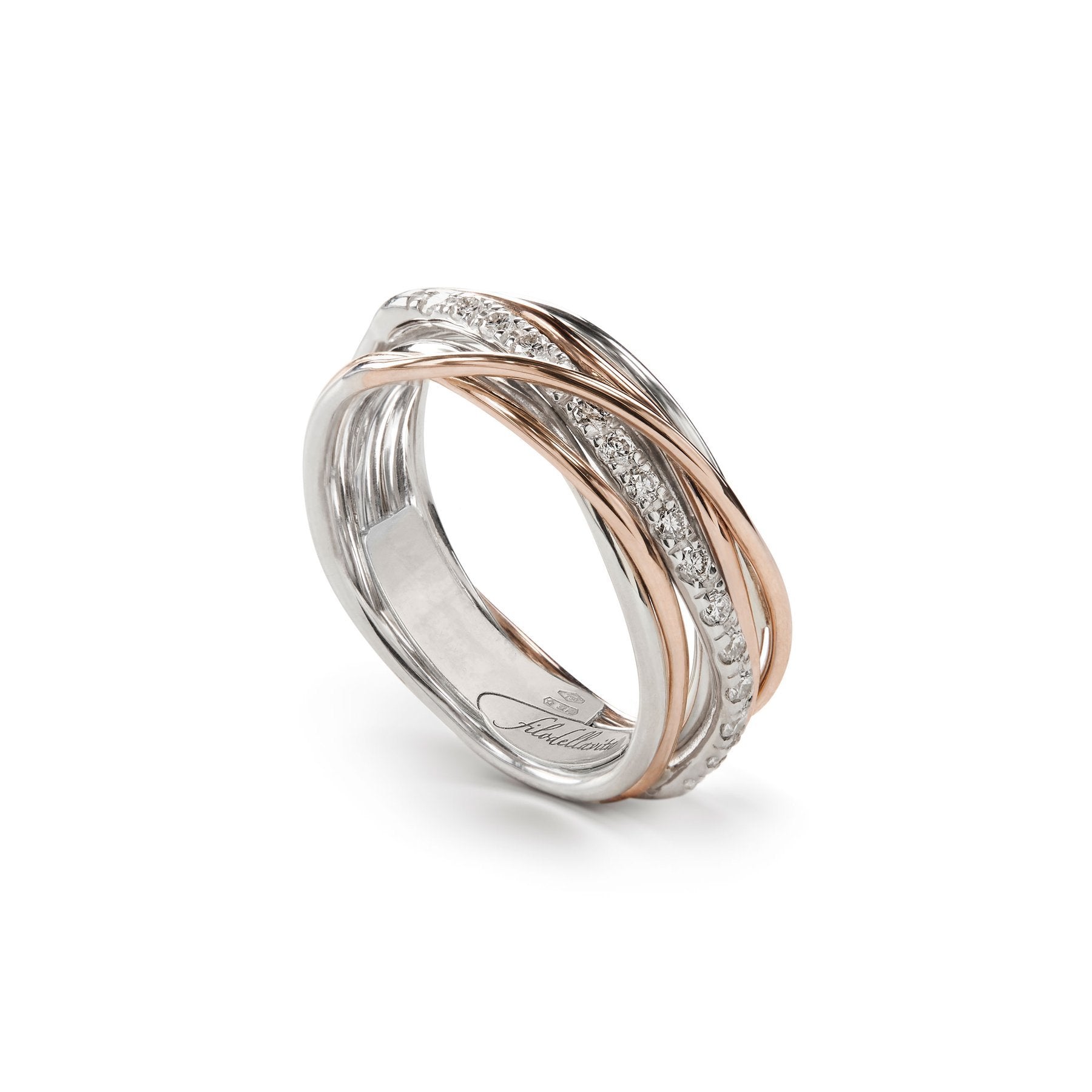 Filodellavita Classic 7 Fili in Oro Rosa / Oro Giallo 9kt Argento 925 e Diamanti Bianchi - Simmi Gioiellerie -Anelli