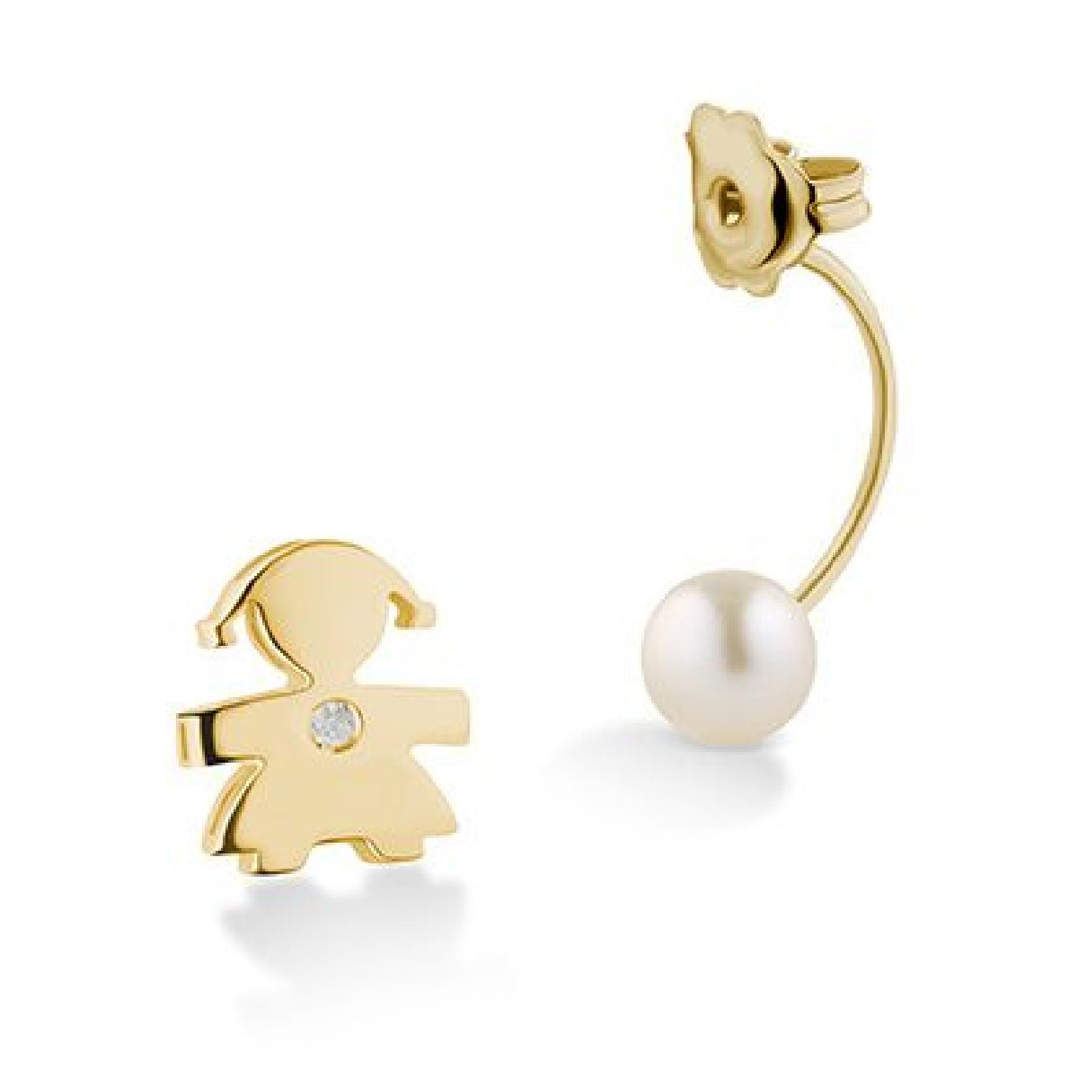 MONO ORECCHINO BIMBA ORO GIALLO, DIAMANTE E PERLA - LBB813 - Simmi Gioiellerie -Orecchini