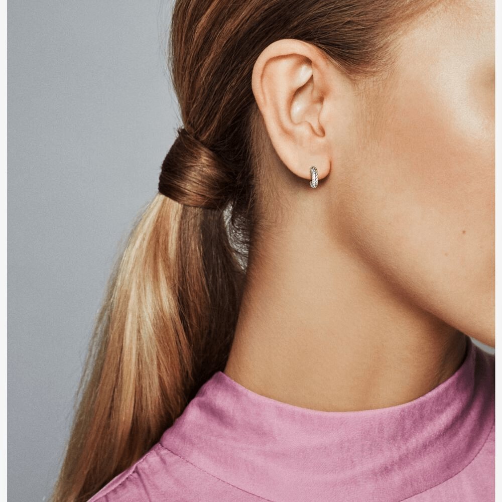Orecchini a cerchio con maglia snake e pavé - 299091C01 - Simmi gioiellerie -Orecchini