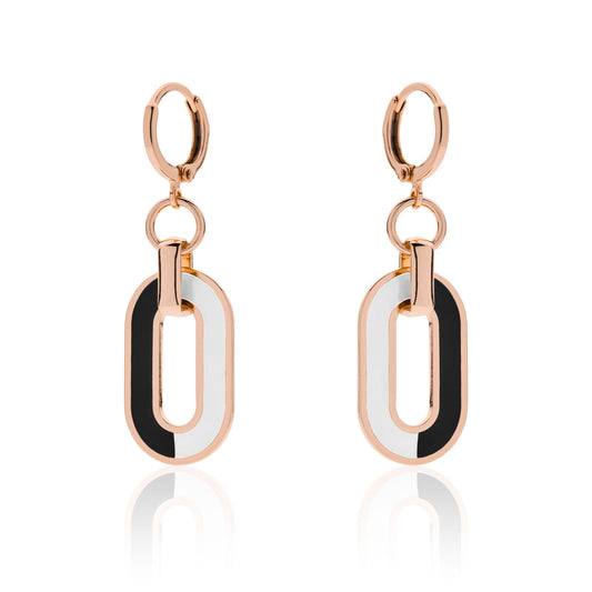 Orecchini in bronzo rosa Unoaerre con smalto bianco e nero - 2087 - Simmi Gioiellerie -Orecchini