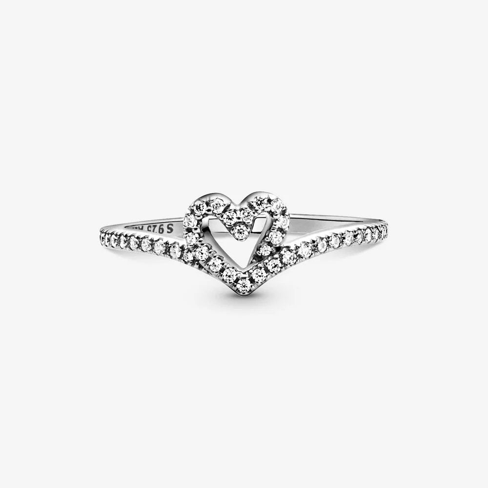 Sparkling Wishbone Heart Ring - 199302C01 - Simmi Gioiellerie -Anelli