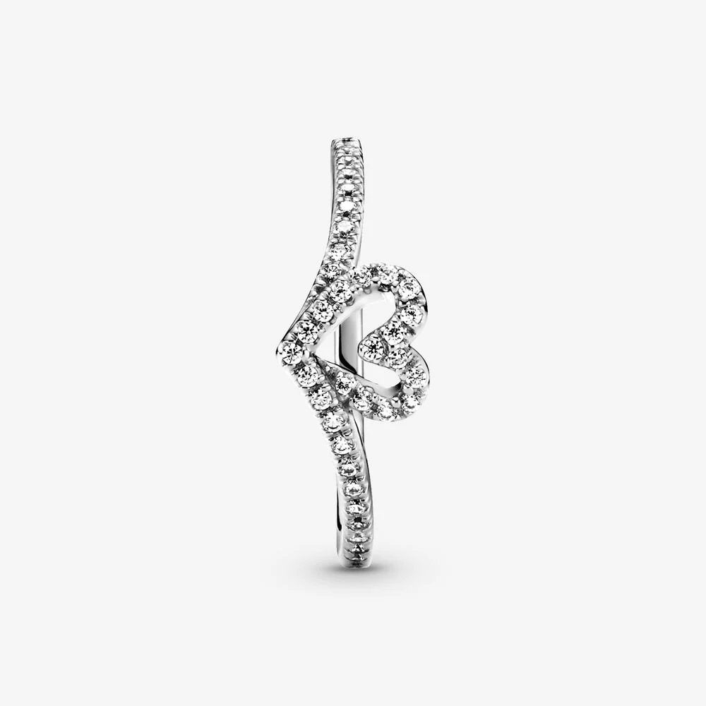 Sparkling Wishbone Heart Ring - 199302C01 - Simmi Gioiellerie -Anelli