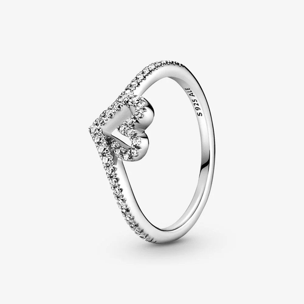 Sparkling Wishbone Heart Ring - 199302C01 - Simmi Gioiellerie -Anelli