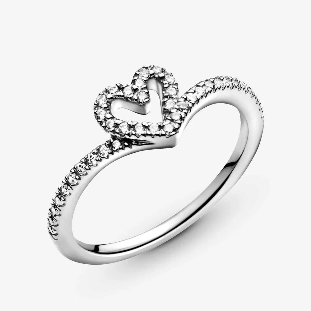 Sparkling Wishbone Heart Ring - 199302C01 - Simmi Gioiellerie -Anelli